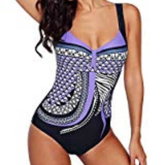 One Piece Bikini Swimsuits for Women Print Retro - Picture 5 of 8